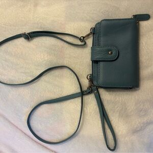Teal leather  Wallet crossbody with Strap